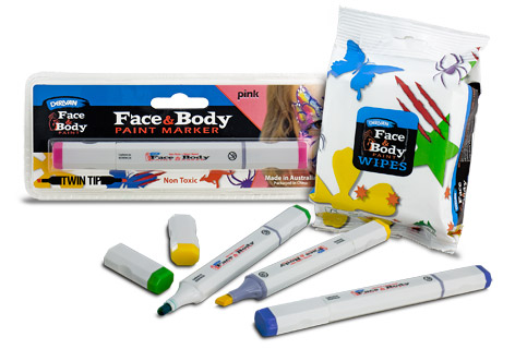 Derivan face & Body Paint Markers and Wipes face paint markers wipes